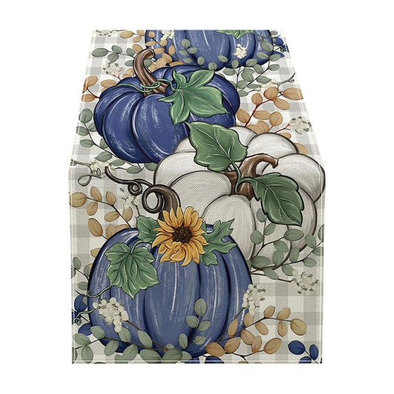 SLYNSHome Thanksgiving Pumpkin Table Runner, Fall Botanical Print Table Flag, Harvest Holiday Tablecloth for Dining Room Kitchen Home Party Decor