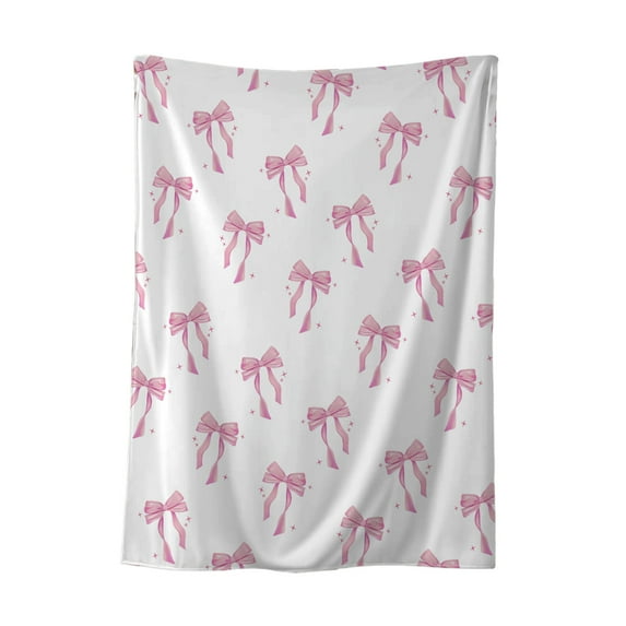 SLYNSHome Throw Blanket for Couch,Pink Bow Decorative Blankets Cozy Soft Lightweight Fuzzy Blanket for All Seasons