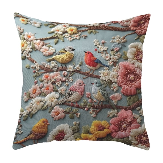 SLYNSHome Throw Pillow Cover 18x18 Inch,Spring Summer Decorative Pillow Cover for Living Room Couch Sofa Bed Bird Cushion Pillowcase