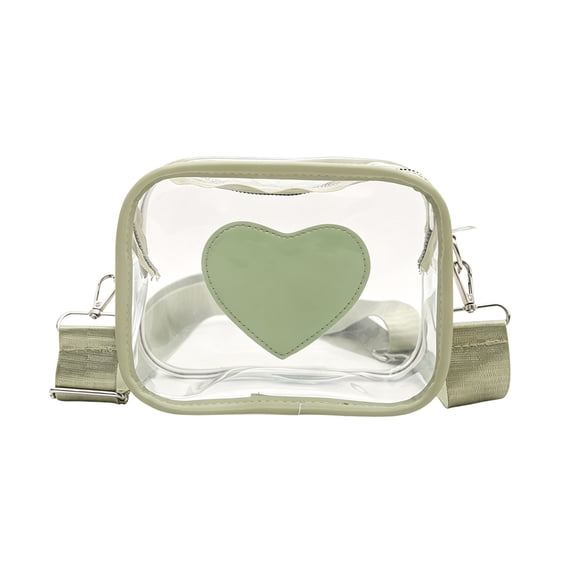 SLYNSHome Transparent Crossbody Bag,Heart Decor PVC Adjustable Strap Fashion Shoulder Purse,Green Lightweight Clear Mini Handbag For Daily Outdoor Use
