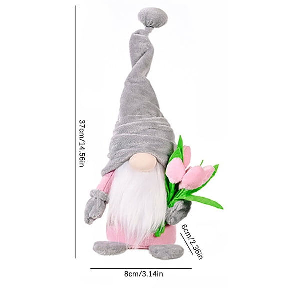 SLYNSHome Tulip Gnomes Mothers Day Spring Decor Indoor Gray Easter Gnome Plush for Table Fireplace Tiered Tray