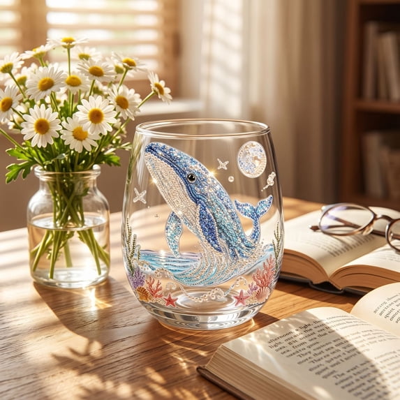 SLYNSHome Underwater Sea Animal Print Stemless Wine Glass, Tropical Ocean Themed Clear Tumbler, Octopus Pattern Cocktail Cup For Summer Table Decor & Holiday Gift