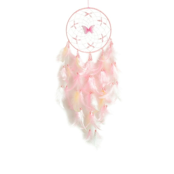 SLYNSHome Unique Butterfly & Feathers Dream Catcher Decoration for Bedroom Outdoor Garden Home Hanging Decor - Pink