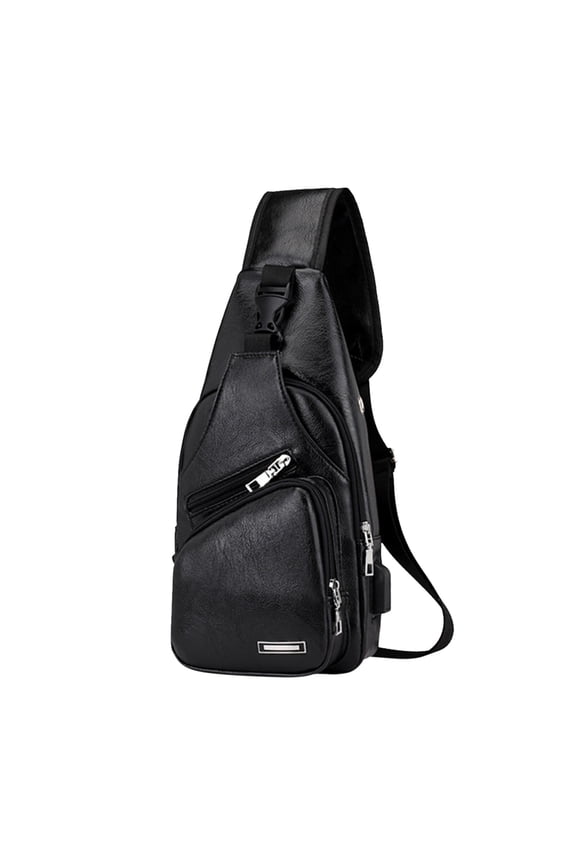 SLYNSHome Unisex USB Charging Business Leather Crossbody Sling Bag, Black