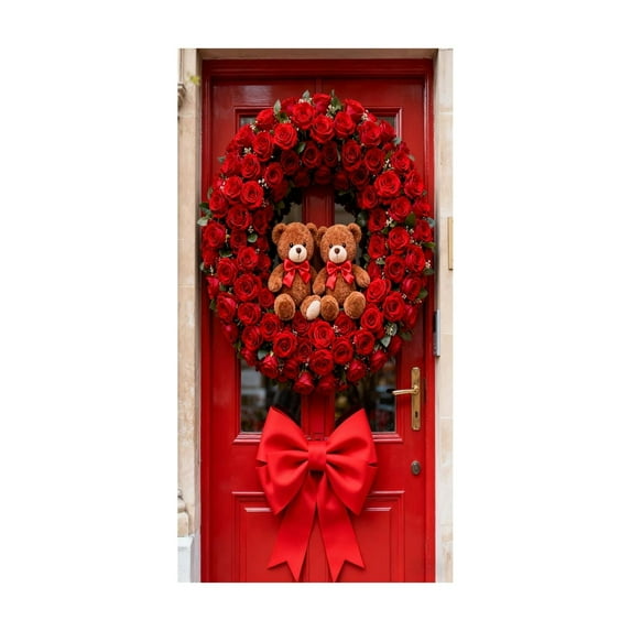 SLYNSHome Valentine's Day Door Cover,35x72 inch Heart Rose Door Banner for Valentine's Day Indoor Outdoor Party Supplies Decor