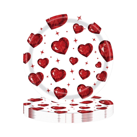 SLYNSHome Valentine's Day Party Supplies Red Heart Party Plates Party Tableware,7 inch 12Pcs Disposable Paper Plates for Valentines Day Birthday Wedding