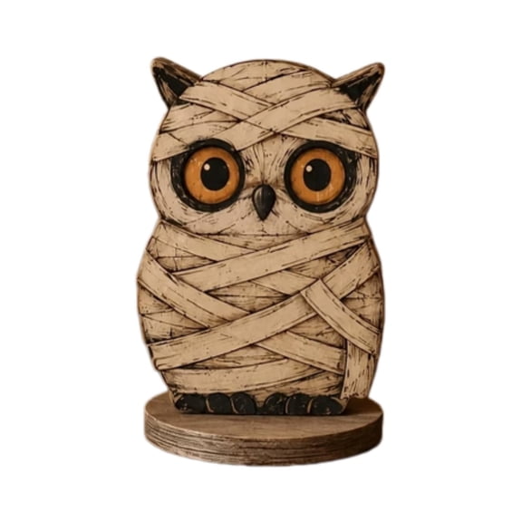 SLYNSHome Vintage Owl Wooden Tabletop Figurine, Fall Halloween Wooden Decor Ornament, Desktop Mantel Display Statue For Indoor Home Holiday Decoration & Gift