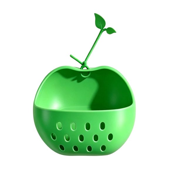 SLYNSHome Wall Mount Drain Storage Basket,Green Apple Shaped Hollow Organizer Bin, Multipurpose Kitchen Utensil Holder For Refrigerator Sink Wall