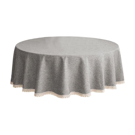 SLYNSHome Waterproof Round Tablecloth, 90x90 cm Oil Resistant Lace Edge Table Cover,Gray Stain Proof Decorative Table Cloth for Coffee Table Dining Room Kitchen Home Decor