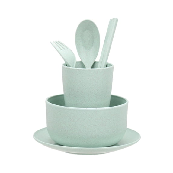 SLYNSHome Wheat Straw Dinnerware Cutlery Set of 6Pcs,Green Unbreakable Tableware Including Divided Plates Spoon Knife Fork Microwave Dishwasher Safe