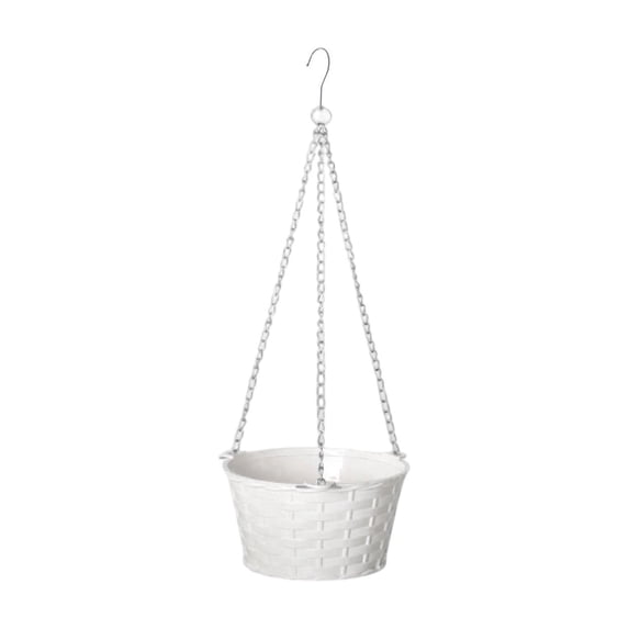 SLYNSHome White Imitation Woven Hanging Planter Basket, Suspended Flower Pot with Metal Chain for Indoor Outdoor Green Plants and Flowers, Home Garden Decor