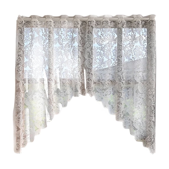 SLYNSHome White Lace Arched Sheer Curtain,Rod Pocket Floral Embroidered Swag Curtain Valance for Doorway Kitchen Bathroom Window