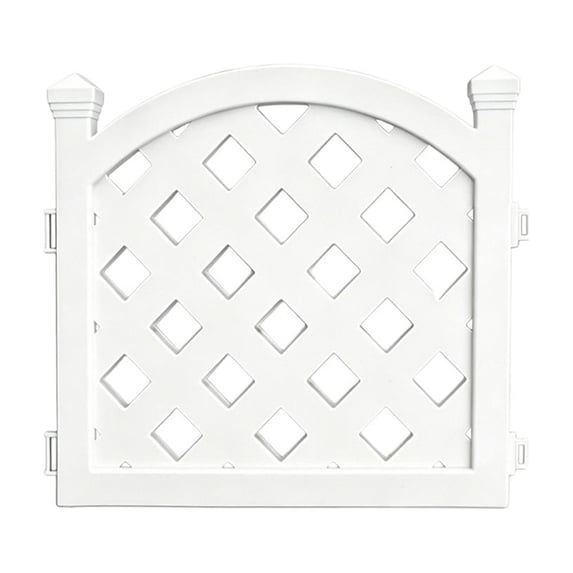 SLYNSHome White Plastic Garden Picket Fence, Decorative Edging Border with Lattice Gate, Weatherproof Fence for Lawn Flower Beds Plants Yard Decor - 34x30cm
