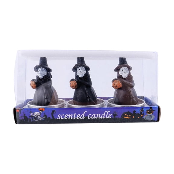 SLYNSHome Witch Skeleton LED Flameless Tealight Candle Set, Flickering Electronic Figurine Candles Tabletop Prop For Mantel Dining Table Indoor Spooky Halloween Party Decor