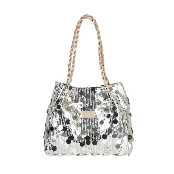 SLYNSHome Women Shoulder Tote Bag Glitter Sequin Gold Large Capacity Shoulder Bag Shiny Shopping Bag Pouch