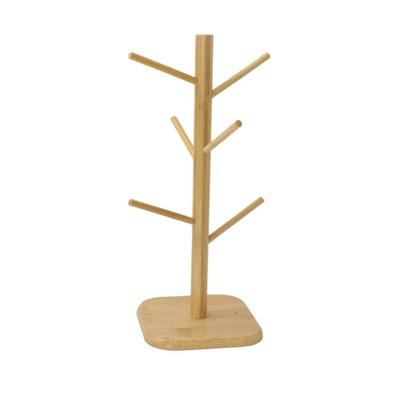 SLYNSHome Wood Coffee Mug Holder Tree,Thicker Base Coffee Cup Holder Stand for Counter Countertop Mug Rack Organizer with 6 Hooks