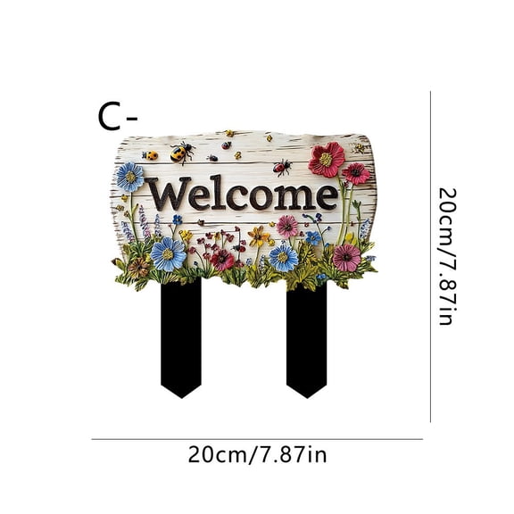 SLYNSHome Wood Welcome Sign for Garden Decorations Art Yard Accessories for Patio Porch Balcony Lawn Outdoor Ground Insertion - Welcome