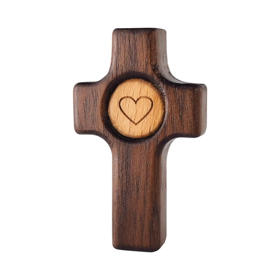 SLYNSHome Wooden Cross My Heart Handheld Cross Encouragement Gift Pocket Small Crosses Religious Gifts