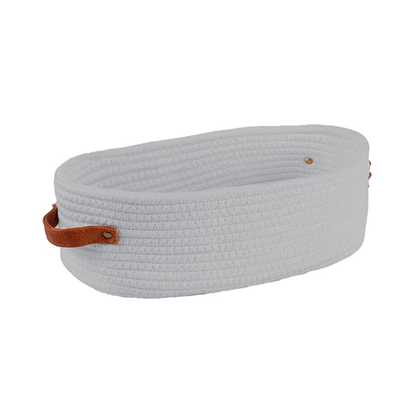 SLYNSHome Woven Storage Basket Cotton Bathroom Decor Toilet Tank Organizer with Leather Handles for Home & Nursery - Gray