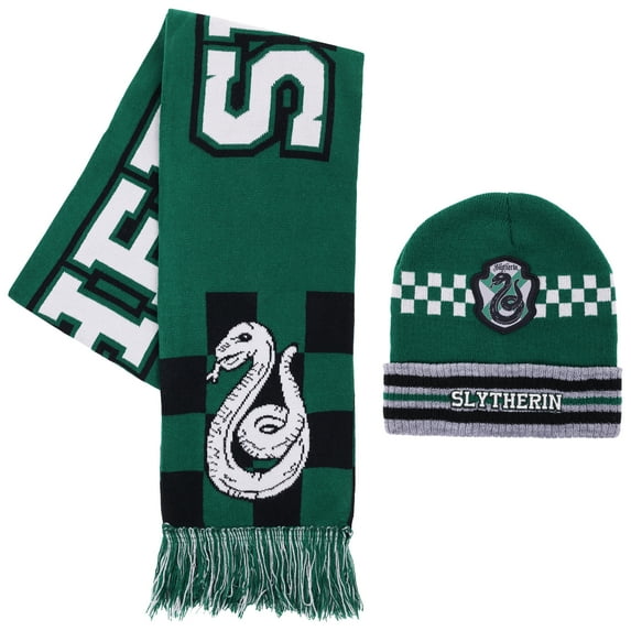 Slytherin House Team Ribbed Cuff Beanie and Scarf 2pc Set