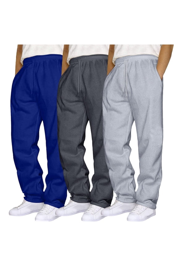 3 Pcs Men's Athletic Joggers Straight Leg Gym Training Sports Running Exercise Performance Workout Pants, Blue XL