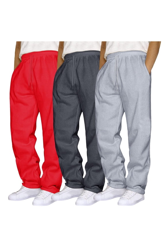 3 Pcs Men's Athletic Joggers Straight Leg Gym Training Sports Running Exercise Performance Workout Pants, Red XXXL