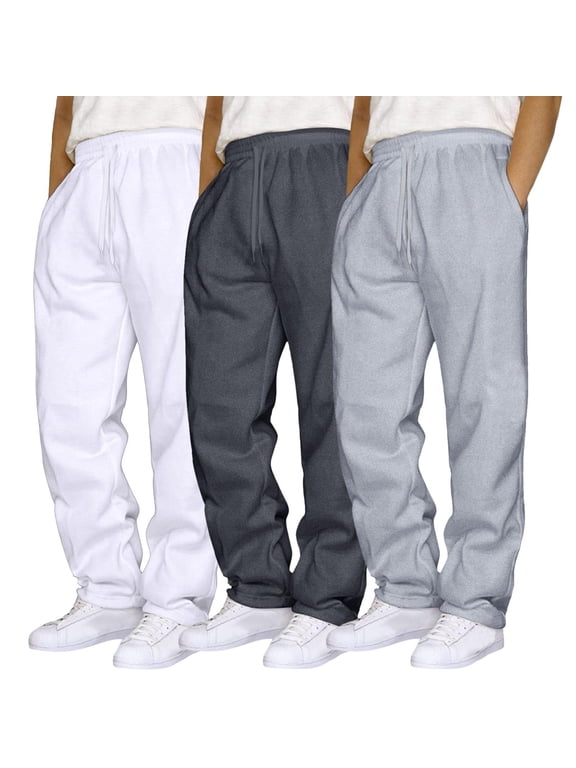 3 Pcs Men's Athletic Joggers Straight Leg Gym Training Sports Running Exercise Performance Workout Pants, White L