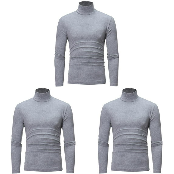 SLdy 3 Pcs Men's Fashion Turtleneck T-Shirts Long Sleeve Thermal Shirts for Men Pullover Sweater Basic Designed Undershirt Slim Fit Top, Gray L