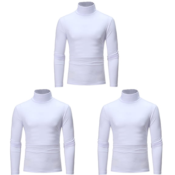SLdy 3 Pcs Men's Fashion Turtleneck T-Shirts Long Sleeve Thermal Shirts for Men Pullover Sweater Basic Designed Undershirt Slim Fit Top, White XL