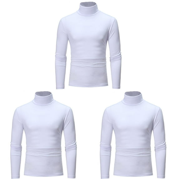 SLdy 3 Pcs Men's Fashion Turtleneck T-Shirts Long Sleeve Thermal Shirts for Men Pullover Sweater Basic Designed Undershirt Slim Fit Top, White XXXL