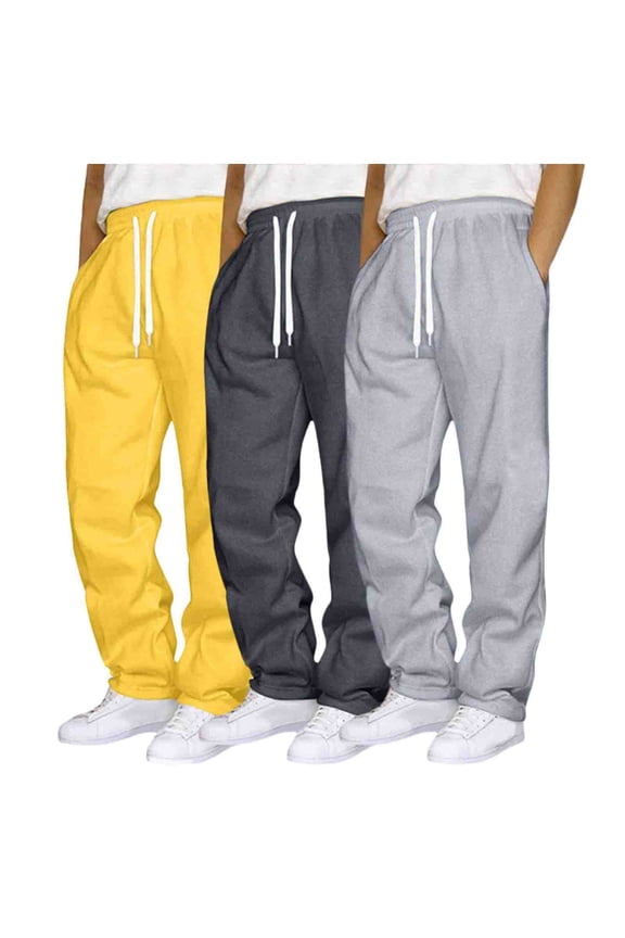 3 Pcs Men's Performance Workout Joggers High-Intensity Training Cycling Marathon Sports Athleticwear, Yellow XXXL