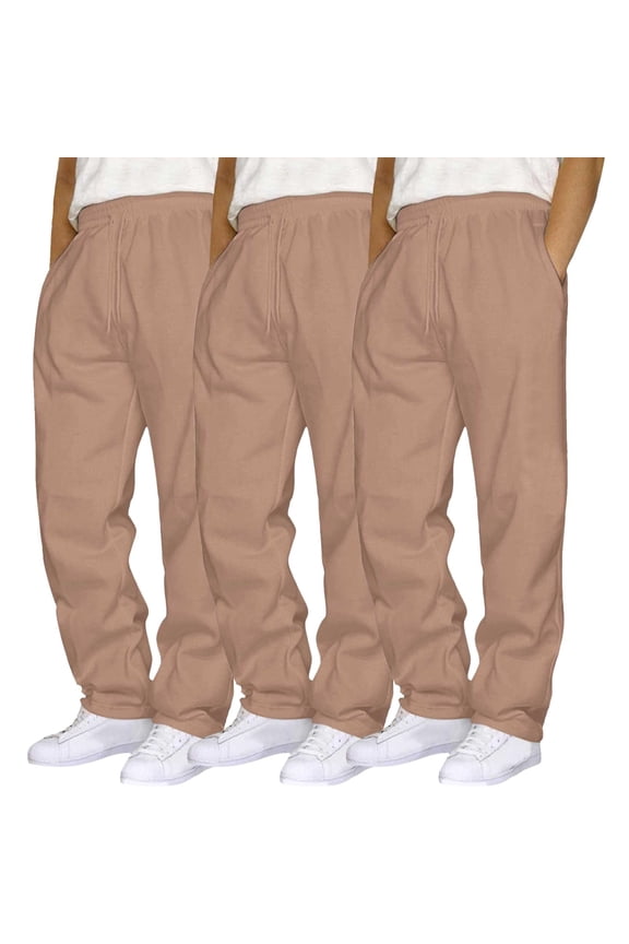 3 Pcs Men's Straight-Leg Sweatpants with Pockets Elastic Drawstring Waist for Jogging Walking Workout Gym Athletic Casual Wear, Coffee XL