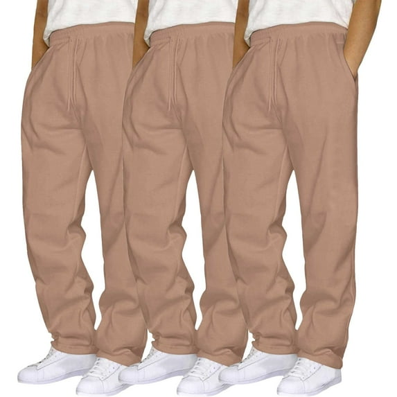 SLdy 3 Pcs Men's Straight-Leg Sweatpants with Pockets Elastic Drawstring Waist for Jogging Walking Workout Gym Athletic Casual Wear, Coffee XXXL