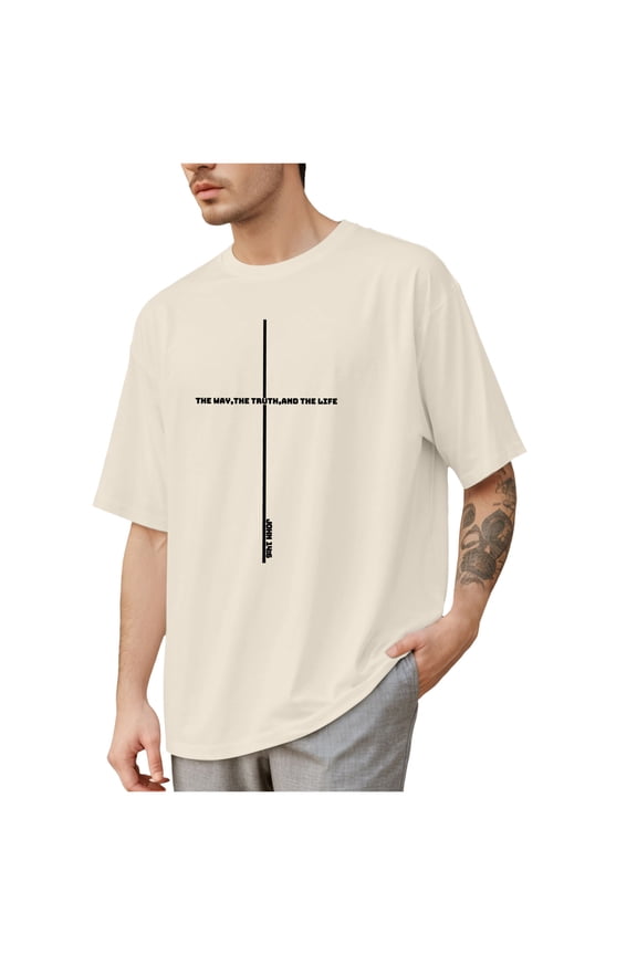 Christian Shirts for Men Oversized Tshirts for Men Cross Bible Verse Tops Graphic Tees, Beige L