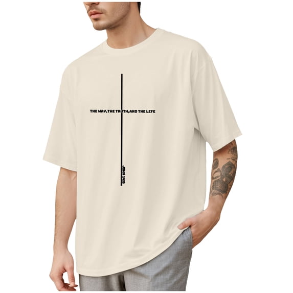 SLdy Christian Shirts for Men Oversized Tshirts for Men Cross Bible Verse Tops Graphic Tees, Beige S