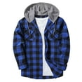 thumbnail image 1 of ZHANGDER Hoodies for Men Flannel Hooded Jacket Casual Button Down Plaid Shirt with Pocket, Blue S, 1 of 10