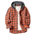thumbnail image 1 of ZHANGDER Hoodies for Men Flannel Hooded Jacket Casual Button Down Plaid Shirt with Pocket, Orange S, 1 of 10