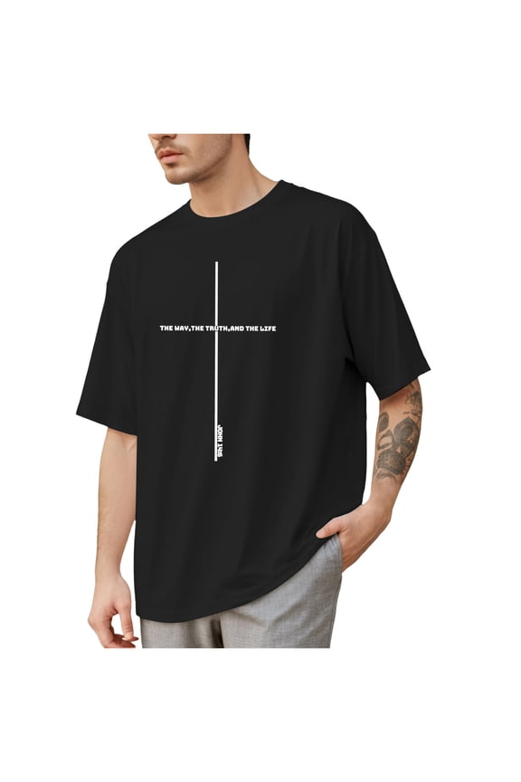 Jesus Shirts for Men Oversized Tshirts for Men Cross Bible Verse Tops Graphic Tees, Black XL
