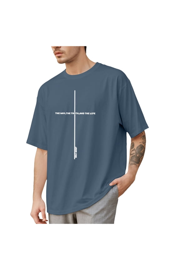 Jesus Shirts for Men Oversized Tshirts for Men Cross Bible Verse Tops Graphic Tees, Navy XL