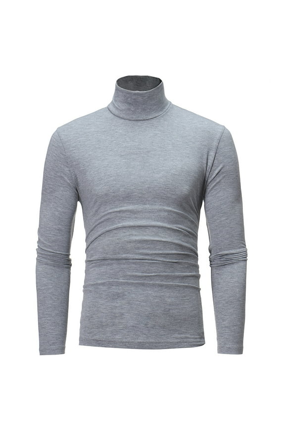 Men's Fashion Turtleneck T-Shirts Long Sleeve Thermal Shirts for Men Pullover Sweater Basic Designed Undershirt Slim Fit Top, Grey L