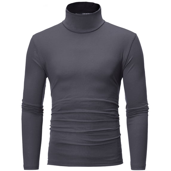 SLdy Men's Long Sleeve Turtleneck T-Shirt Fashion Basic Pullover Ribbed Slim Fit Top for Daily Casual Office Dating Modern Stylish Look, Dark Gray XXXL