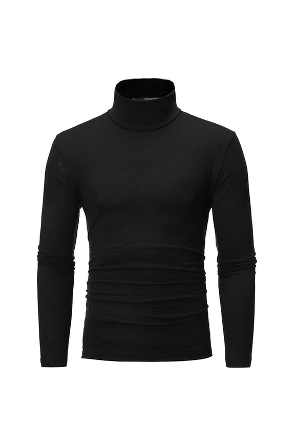 Men's Long Sleeve Turtleneck T-Shirt Fashion Basic Pullover Ribbed Slim Fit Top for Daily Casual Office Dating Modern Stylish Look, Black L