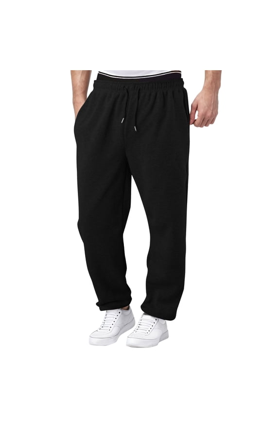 Men's Pull-On Sweatpants Elastic Waistband No Drawstring Easy Lounge Pants for Home Travel Relaxing Effortless Comfort Fit, Black XXXL