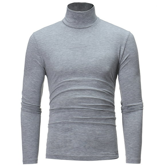 SLdy Men's Thermal Shirt Long Sleeve Turtleneck Moisture-Wicking Warm Slim Fit Pullover Top for Layering Under Jackets Cold Weather Gear, Grey XL