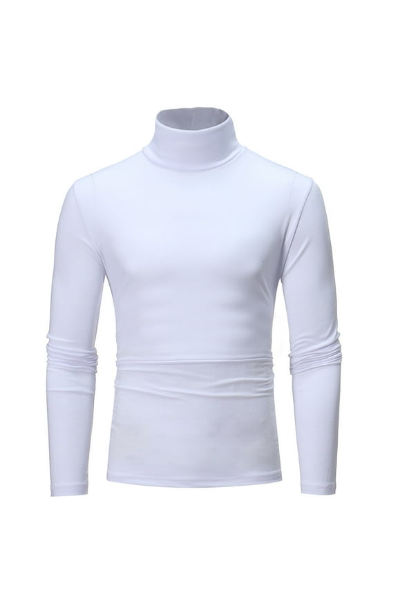 Men's Turtleneck Shirt Long Sleeve Ribbed Knit Slim Fit Lightweight Thermal Base Layer for Winter Casual Fashion Top, White XXXL