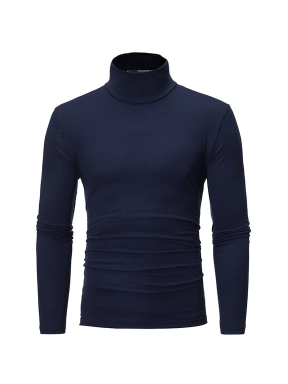 Men's Thermal Shirt Long Sleeve Turtleneck Moisture-Wicking Warm Slim Fit Pullover Top for Layering Under Jackets Cold Weather Gear, Navy L