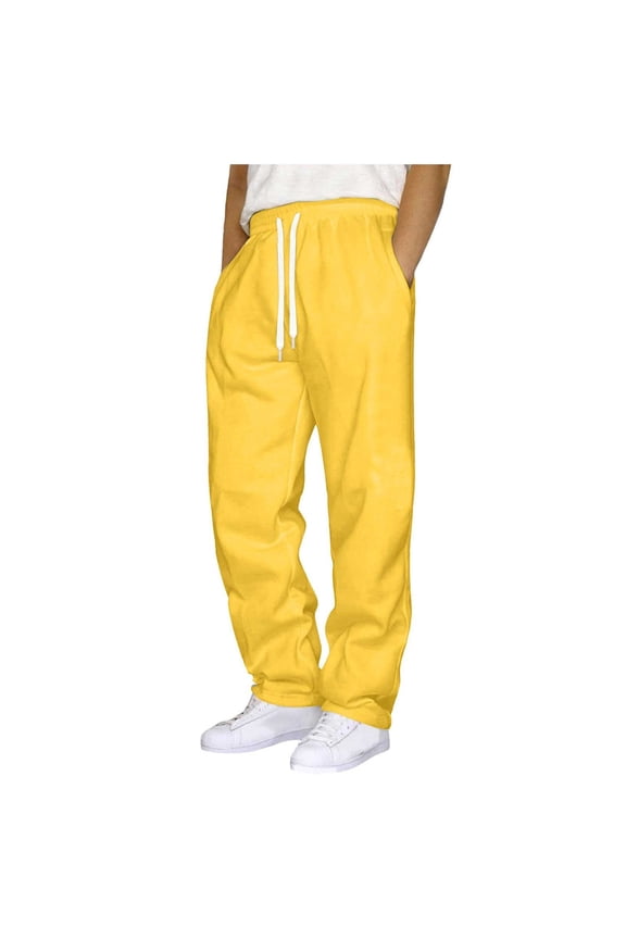 Mens Lounge Pants Cozy Fleece Lined Warm Elastic Closure Housewear Weekend Relaxing Sleeping Lounging Ultra-Soft Comfort, Yellow XXL