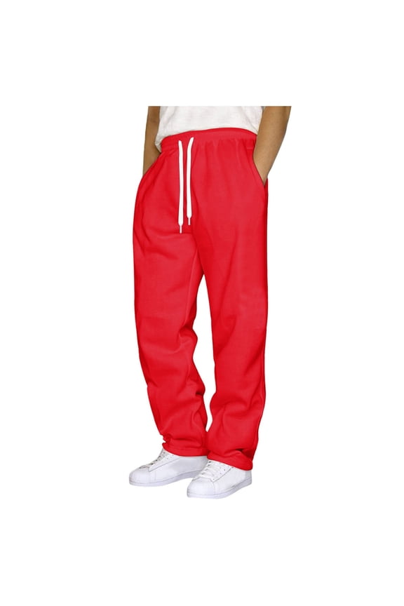 Mens Drawstring Sweatpants Straight Leg Breathable All-Day Comfort Classic Fit for Work Casual Wear Everyday Essential Bottom, Red XXL