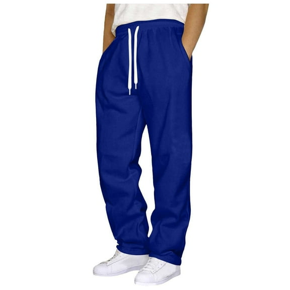 SLdy Mens Lounge Pants Cozy Fleece Lined Warm Elastic Closure Housewear Weekend Relaxing Sleeping Lounging Ultra-Soft Comfort, Blue L