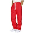 thumbnail image 1 of SLdy Mens Sweatpants Straight-Leg with Pockets Elastic Drawstring Waist Jogging Running Workout Gym Athletic Activewear Casual Comfort, Red M, 1 of 5